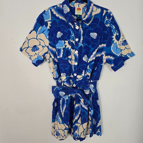 EUC FARM RioTropical Groove Romper Blue and White Size XL - Picture 5 of 10